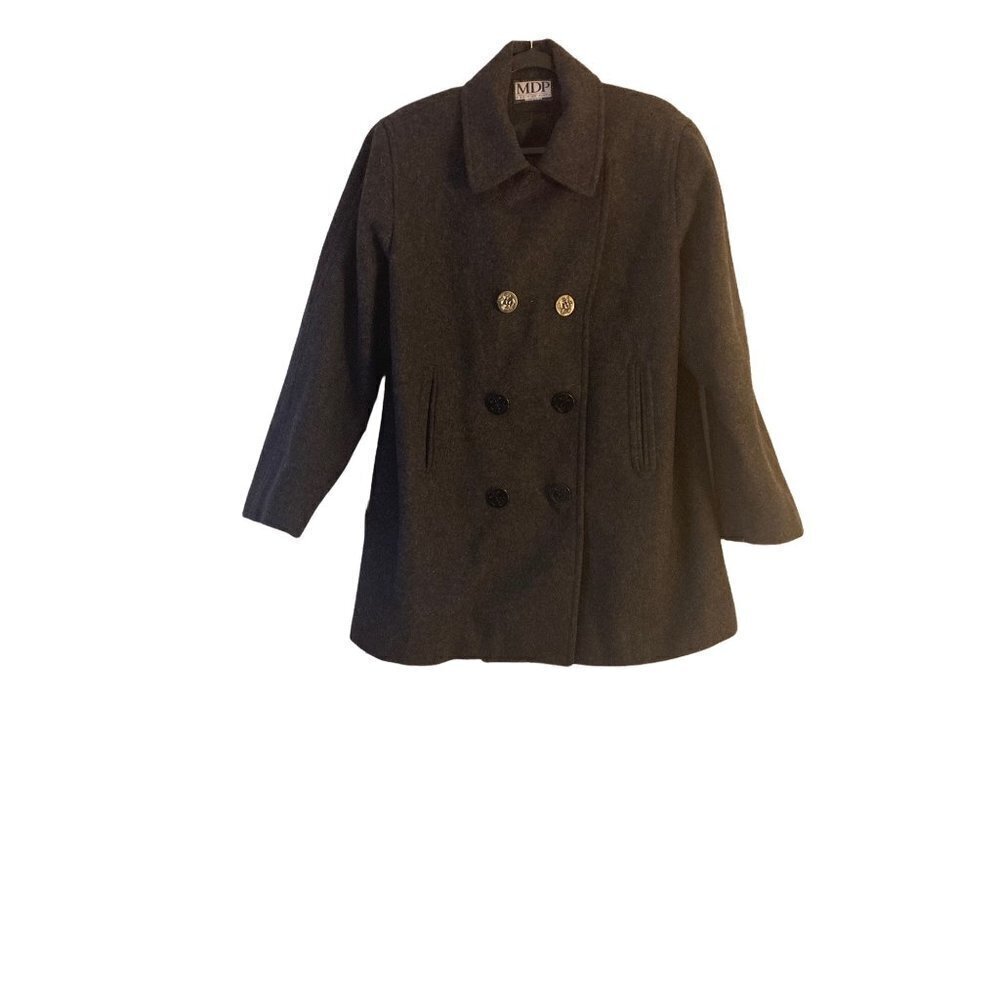 MDP Mario De Pinto Gray Pea Coat Wool Jacket Made In USA